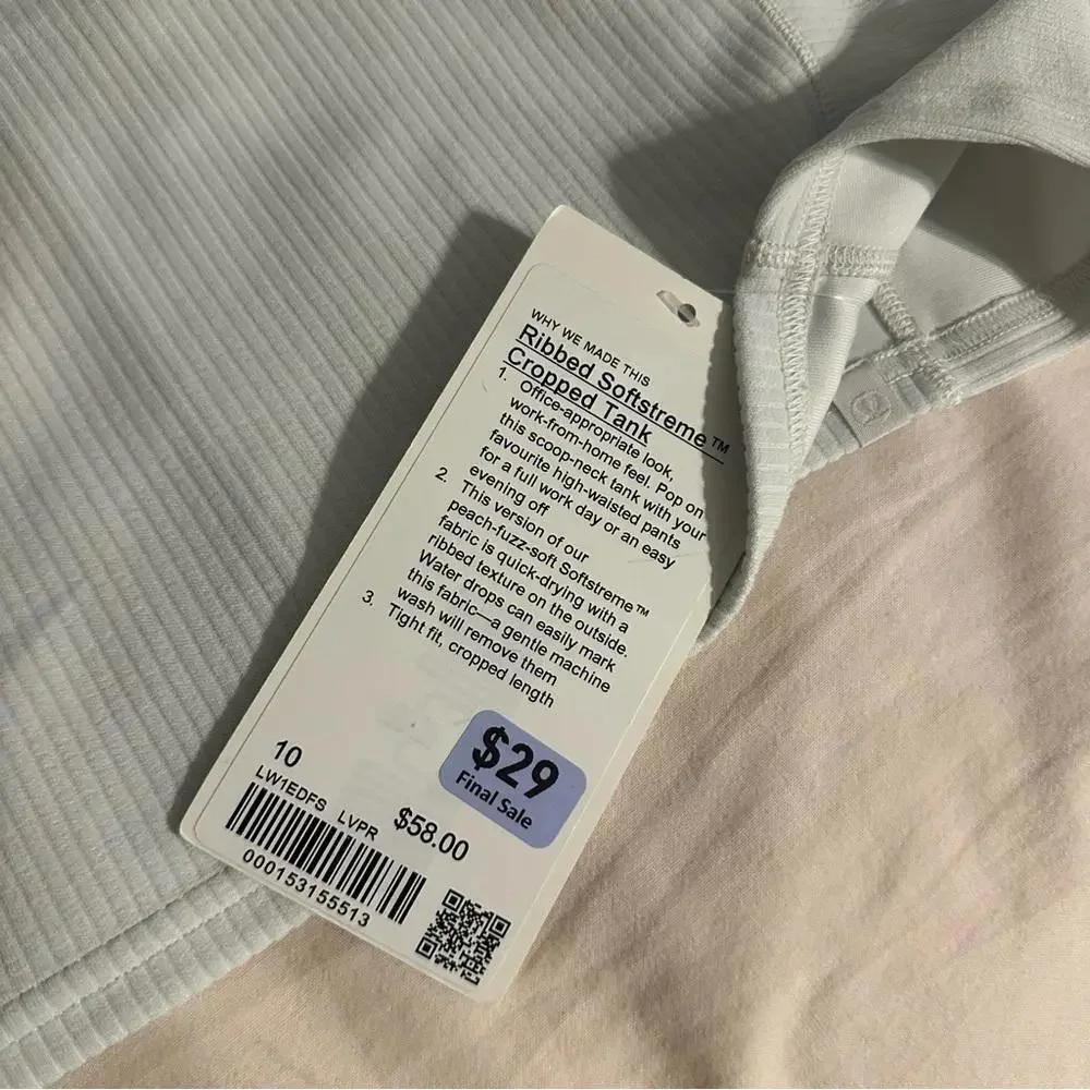 Lululemon Athletica Ribbed Softstreme Cropped Tank White